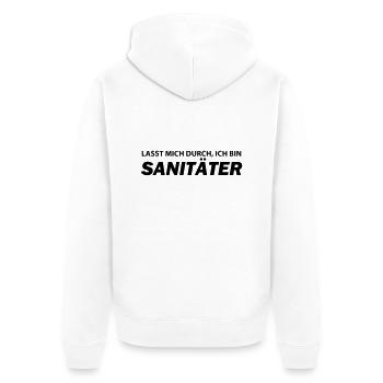 lasst mich durch, ich bin sanitäter - Unisex Premium Bio Zip Hoodie - Weiß - Hinten - Thijin (182cm)