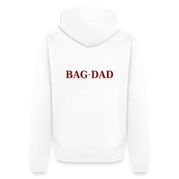 Funny saying: "BAG DAD" - Unisex Premium Organic Zip Hoodie - white - Back - Thijin (182cm)