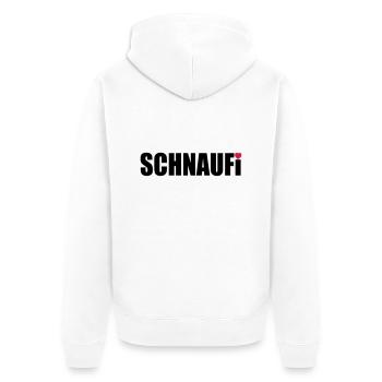 SCHNAUFi - Unisex Premium Bio Zip Hoodie - Weiß - Hinten - Thijin (182cm)