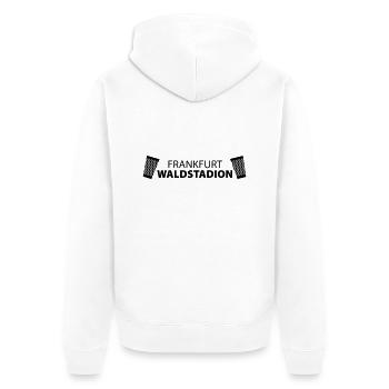 FRANKFURT WALDSTADION – Fussball Apfelwein Gerippt - Unisex Premium Bio Zip Hoodie - Weiß - Hinten - Thijin (182cm)