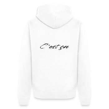 C est ça french chic französisch Style Cest ca - Unisex Premium Bio Zip Hoodie - Weiß - Hinten - Thijin (182cm)