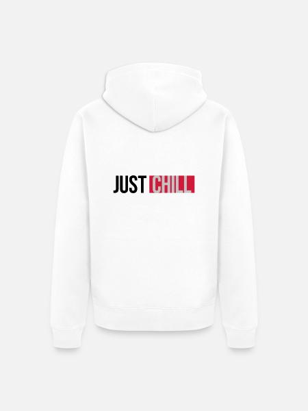 Just Chill Text Logo - Unisex Premium Organic Zip Hoodie - white