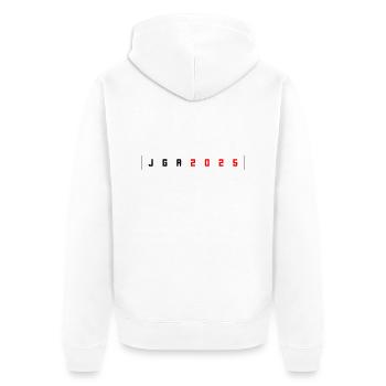 JGA 2025 - Unisex Premium Bio Zip Hoodie - Weiß - Hinten - Thijin (182cm)
