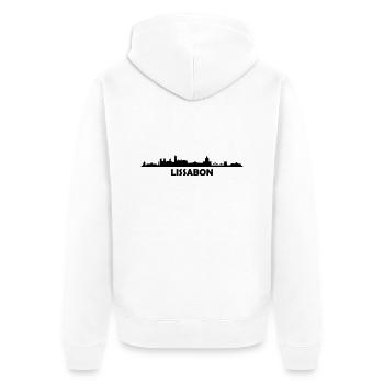 Skyline Lissabon Text - Unisex Premium Bio Zip Hoodie - Weiß - Hinten - Thijin (182cm)