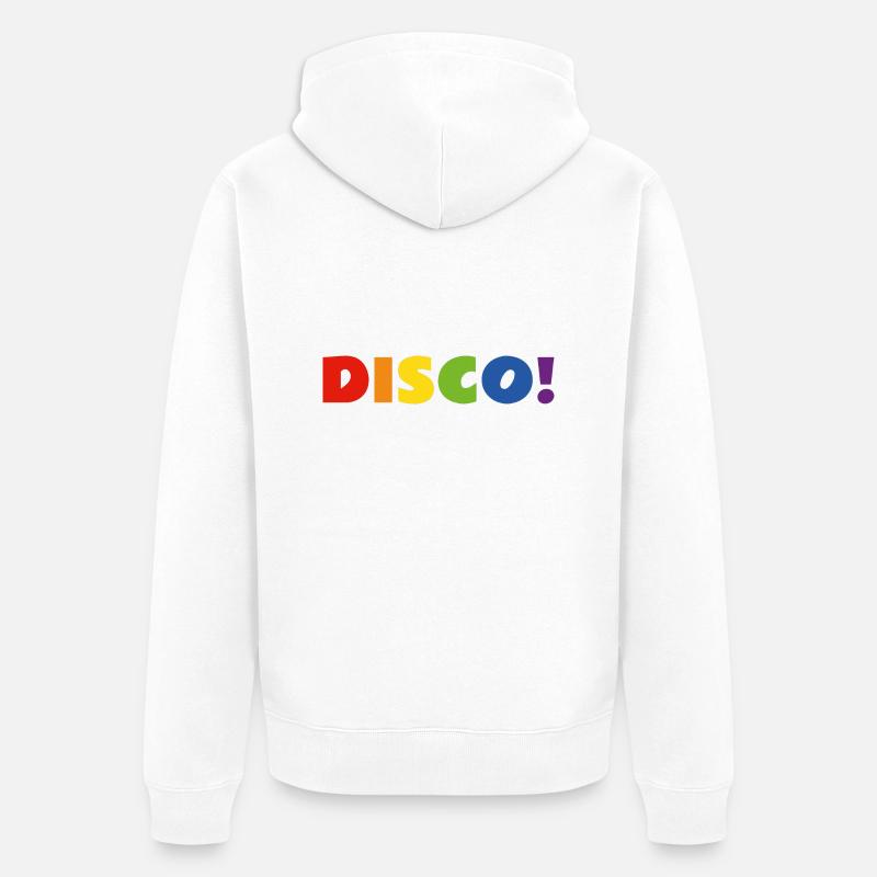 Texte arc-en-ciel DISCO - Veste à capuche bio Premium Unisexe - blanc