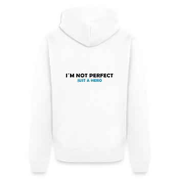 I´m not perfect - just a hero - Unisex Premium Bio Zip Hoodie - Weiß - Hinten - Thijin (182cm)