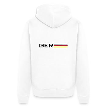 Deutschland GER Symbol - Unisex Premium Bio Zip Hoodie - Weiß - Hinten - Thijin (182cm)
