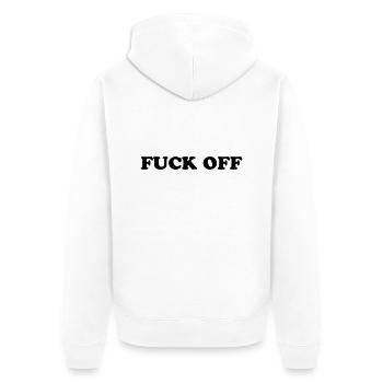 fuck off - Unisex Premium Bio Zip Hoodie - Weiß - Hinten - Thijin (182cm)