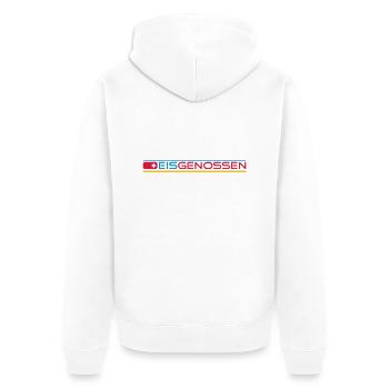 Eisgenossen Bandenwerbung - Unisex Premium Bio Zip Hoodie - Weiß - Hinten - Thijin (182cm)