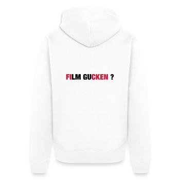 FILM GUCKEN - Unisex Premium Bio Zip Hoodie - Weiß - Hinten - Thijin (182cm)