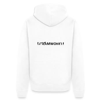 Menschen - Teamwork - Unisex Premium Bio Zip Hoodie - Weiß - Hinten - Thijin (182cm)