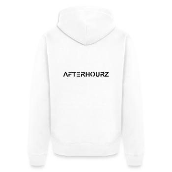 Afterhourz Digital Text Schrift Clubbing Party DJ - Unisex Premium Bio Zip Hoodie - Weiß - Hinten - Thijin (182cm)