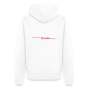 Shiatsu-Shirt weiss mit rotem Logo - Unisex Premium Bio Zip Hoodie - Weiß - Hinten - Thijin (182cm)
