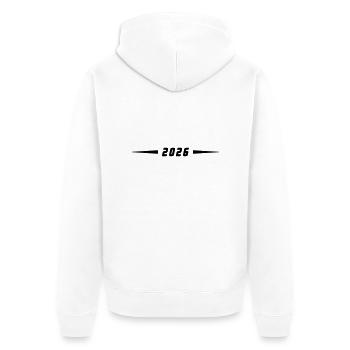 2026 Jahr - Unisex Premium Bio Zip Hoodie - Weiß - Hinten - Thijin (182cm)