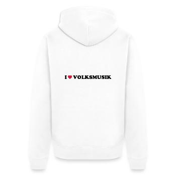 I LOVE VOLKSMUSIK - Unisex Premium Bio Zip Hoodie - Weiß - Hinten - Thijin (182cm)