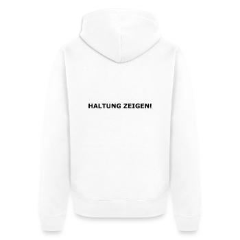 Haltung zeigen! - Unisex Premium Bio Zip Hoodie - Weiß - Hinten - Thijin (182cm)