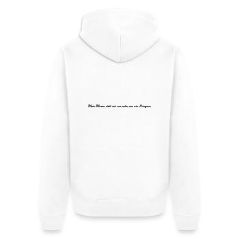 Mein Niveau sieht nur von unten aus wie Arroganz - Unisex Premium Bio Zip Hoodie - Weiß - Hinten - Thijin (182cm)