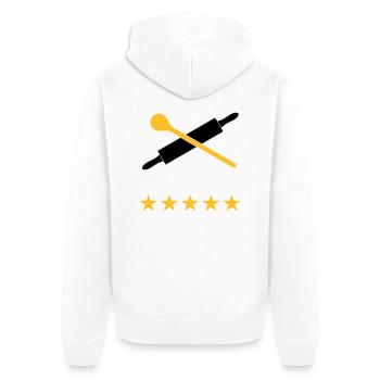 Nudelholz mit Kochlöffel, 5 Sterne - Unisex Premium Bio Zip Hoodie - Weiß - Hinten - Thijin (182cm)