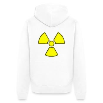 Atomzeichen gelb - Unisex Premium Bio Zip Hoodie - Weiß - Hinten - Thijin (182cm)