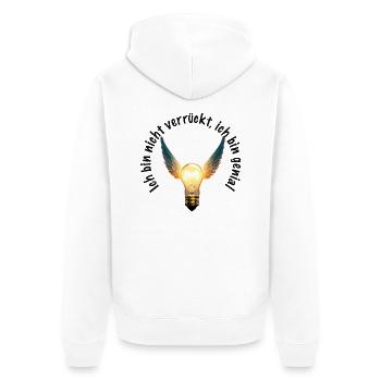 Ich bin nicht verrückt, ich bin genial (Geschenk) - Unisex Premium Bio Zip Hoodie - Weiß - Hinten - Thijin (182cm)