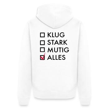 mutig - Unisex Premium Bio Zip Hoodie - Weiß - Hinten - Thijin (182cm)