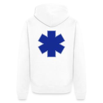 ambulancier_logo - Unisex Premium Bio Zip Hoodie - Weiß - Hinten - Thijin (182cm)