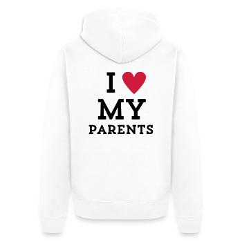 I love my Parents Herz - Unisex Premium Bio Zip Hoodie - Weiß - Hinten - Thijin (182cm)