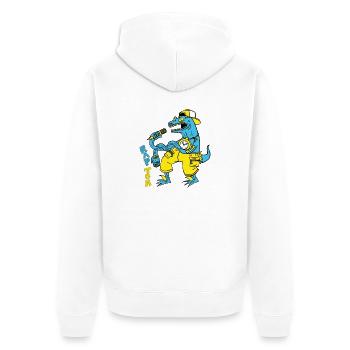 rapTor - Unisex Premium Bio Zip Hoodie - Weiß - Hinten - Thijin (182cm)