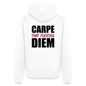 Carpe That Fucking Diem - Unisex Premium Bio Zip Hoodie - Weiß - Hinten - Thijin (182cm)