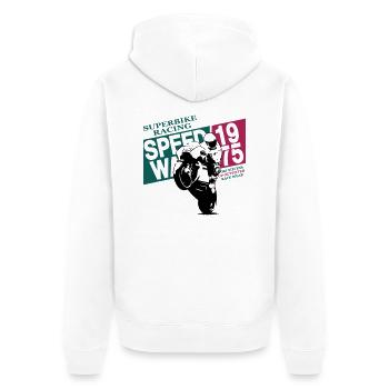 Moto-GP Racing - Unisex Premium Bio Zip Hoodie - Weiß - Hinten - Thijin (182cm)