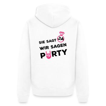 sie sagt ja wir party ring - Unisex Premium Bio Zip Hoodie - Weiß - Hinten - Thijin (182cm)