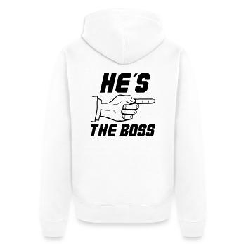 hes the boss - Unisex Premium Organic Zip Hoodie - white - Back - Thijin (182cm)
