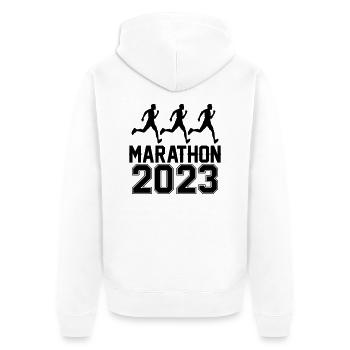 Marathon 2023 - Unisex Premium Bio Zip Hoodie - Weiß - Hinten - Thijin (182cm)