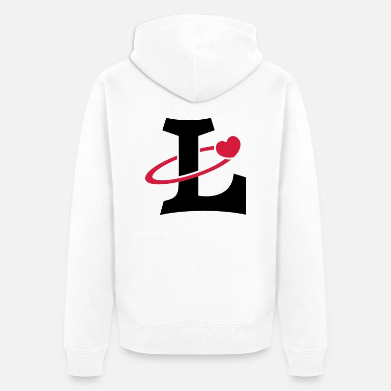 "L" Herz-Orbit - Unisex Premium Bio Zip Hoodie - Weiß