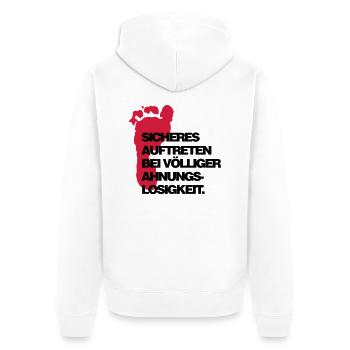 sicheres Auftreten - Unisex Premium Bio Zip Hoodie - Weiß - Hinten - Thijin (182cm)