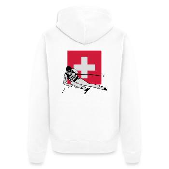 ski - alpine - apres - schweiz - Unisex Premium Bio Zip Hoodie - Weiß - Hinten - Thijin (182cm)