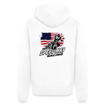 Speedway - USA Flag - Unisex Premium Bio Zip Hoodie - Weiß - Hinten - Thijin (182cm)
