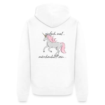 Einhorn "einfach mal märchenhaft sein..." - Unisex Premium Bio Zip Hoodie - Weiß - Hinten - Thijin (182cm)