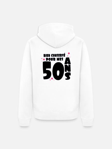bien_conserve_pour_mes_50_ans - Veste à capuche bio Premium Unisexe - blanc