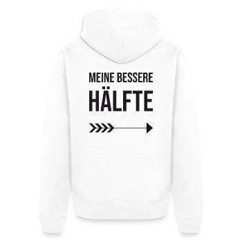 Valentinstag Partnershirt: meine bessere Hälfte - Unisex Premium Bio Zip Hoodie - Weiß - Hinten - Thijin (182cm)
