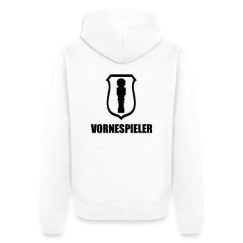 vornespieler - Unisex Premium Bio Zip Hoodie - Weiß - Hinten - Thijin (182cm)