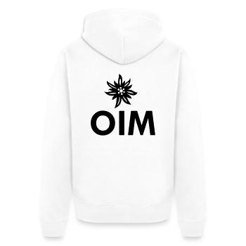 OIM (Alm) - Unisex Premium Bio Zip Hoodie - Weiß - Hinten - Thijin (182cm)