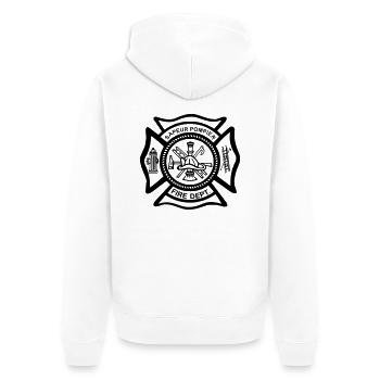 Schild Feuerwehrmann - Unisex Premium Bio Zip Hoodie - Weiß - Hinten - Thijin (182cm)