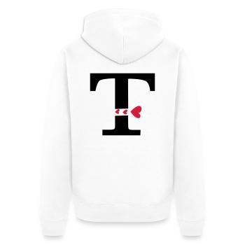 Capital lettre T avec des coeurs - Veste à capuche bio Premium Unisexe - blanc - Dos - Thijin (182cm)