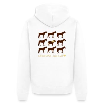 JaC's Haflinger - Unisex Premium Bio Zip Hoodie - Weiß - Hinten - Thijin (182cm)