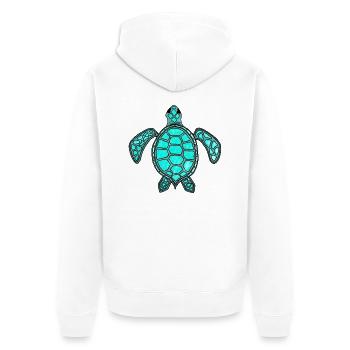 Grüne Schildkröte - türkis - Unisex Premium Bio Zip Hoodie - Weiß - Hinten - Thijin (182cm)