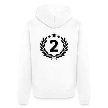 2. Jubiläum - Unisex Premium Bio Zip Hoodie - Weiß - Hinten - Thijin (182cm)