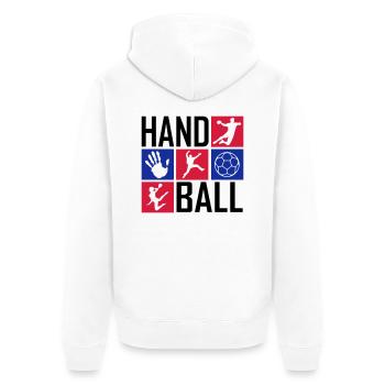 Handball Mosaik klein - Unisex Premium Bio Zip Hoodie - Weiß - Hinten - Thijin (182cm)