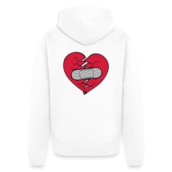 Pflaster Herz gebrochen - Unisex Premium Bio Zip Hoodie - Weiß - Hinten - Thijin (182cm)