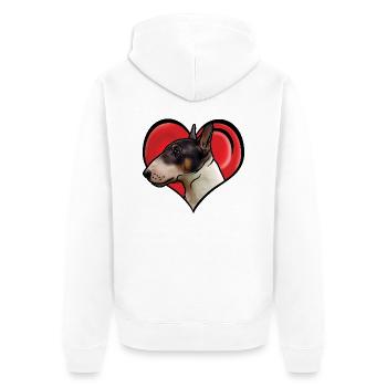 Miniatur Bullterrier Kopf im Herz Comicstyle - Unisex Premium Bio Zip Hoodie - Weiß - Hinten - Thijin (182cm)